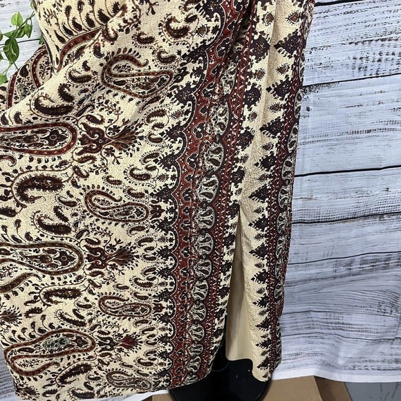Anne Klein Skirt size 12 Burgundy Brown Silk Paisley Long Faux Wrap Scarf Modest - Picture 9 of 15